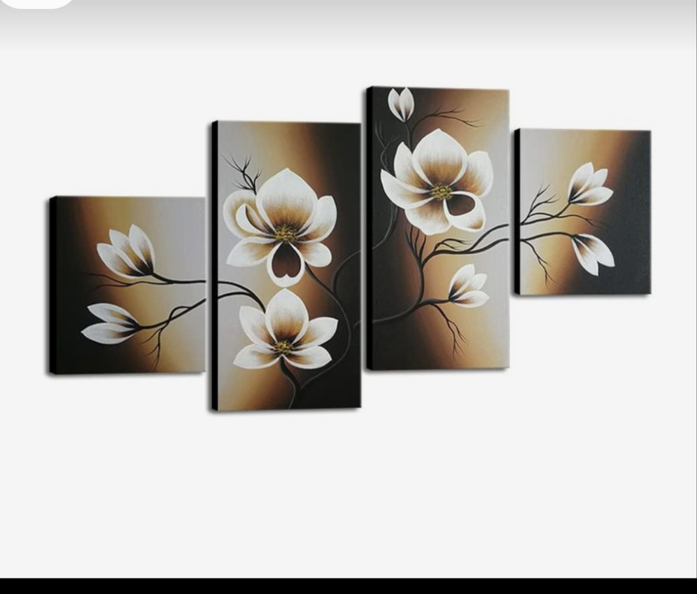 Set of four floral paintings on a white background