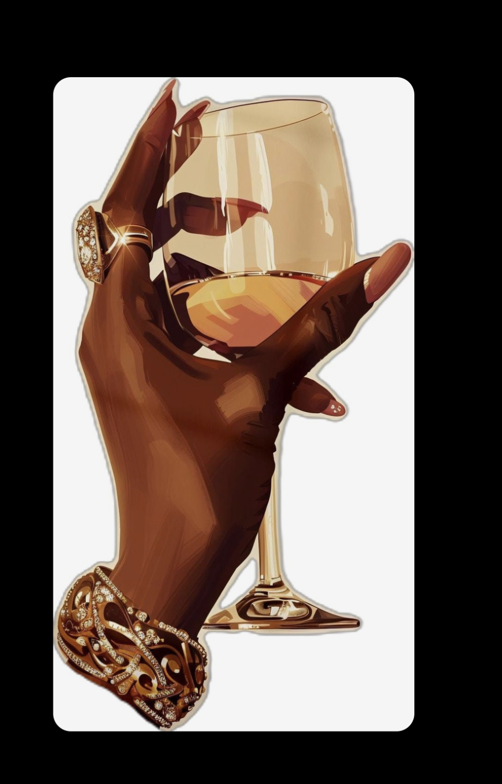 Illustration of a hand holding a glass of wine with a white background